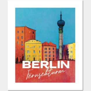 Fernsehturm Berlin TV Tower Street Travel Poster Retro Wall Art Illustration Posters and Art